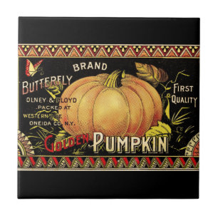 Vintage Golden Pumpkin Crate Label: Antique Fall Tile
