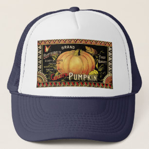 Vintage Golden Pumpkin Crate Label: Antique Fall Trucker Hat