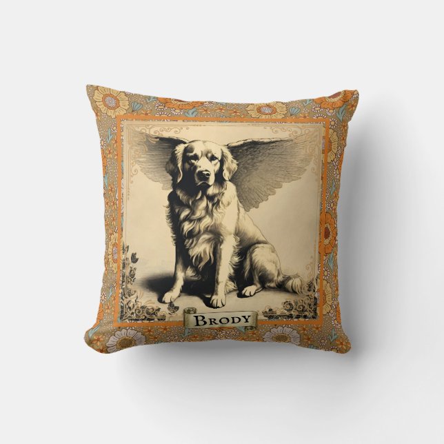 Vintage Golden Retriever Angel Personalised  Cushion (Front)