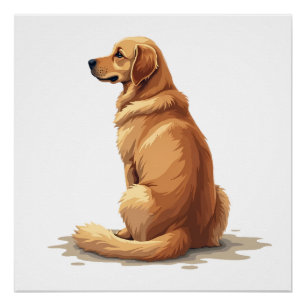 Vintage Golden Retriever Back View Dog Lover Illus Poster