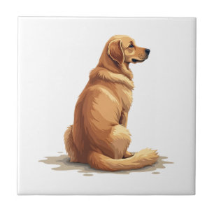 Vintage Golden Retriever Back View Dog Lover Illus Tile