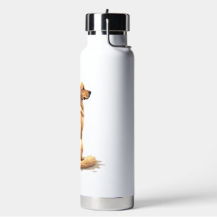 Vintage Golden Retriever Back View Dog Lover Illus Water Bottle