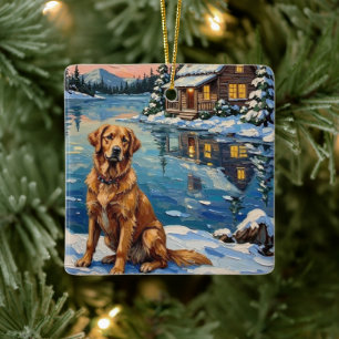 Vintage Golden Retriever by Lakeside Christmas Ceramic Ornament