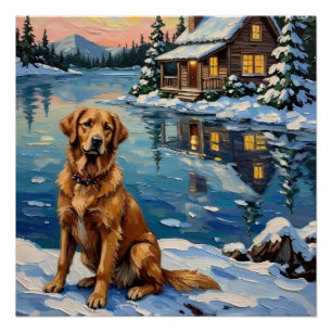 Vintage Golden Retriever by Lakeside Christmas Poster