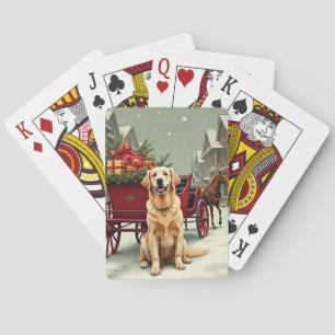 Vintage Golden Retriever Christmas Carriage Illust Playing Cards
