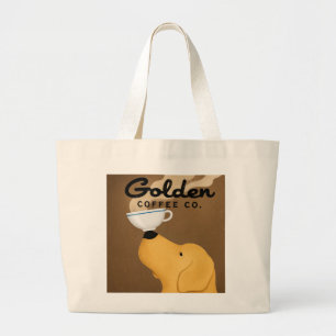 Vintage Golden Retriever Coffee Co Retro Large Tote Bag