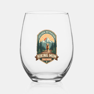 Vintage Golden Retriever Hiking Mum Trail Tested M Stemless Wine Glass