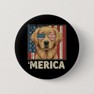 Vintage Golden Retriever 'Merica Flag 6 Cm Round Badge