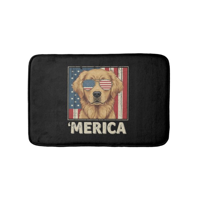 Vintage Golden Retriever 'Merica Flag Bath Mat (Front)