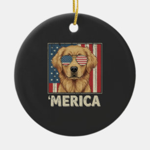 Vintage Golden Retriever 'Merica Flag Ceramic Tree Decoration