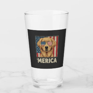 Vintage Golden Retriever 'Merica Flag Glass