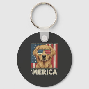 Vintage Golden Retriever 'Merica Flag Key Ring