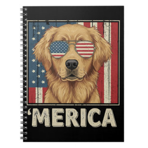 Vintage Golden Retriever 'Merica Flag Notebook