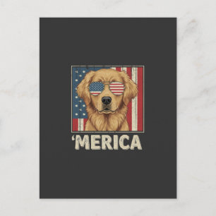 Vintage Golden Retriever 'Merica Flag Postcard