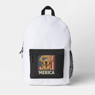 Vintage Golden Retriever 'Merica Flag Printed Backpack