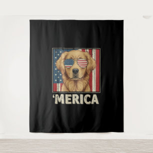 Vintage Golden Retriever 'Merica Flag Tapestry