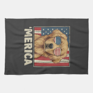 Vintage Golden Retriever 'Merica Flag Tea Towel