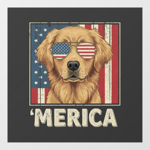 Vintage Golden Retriever 'Merica Flag Window Cling