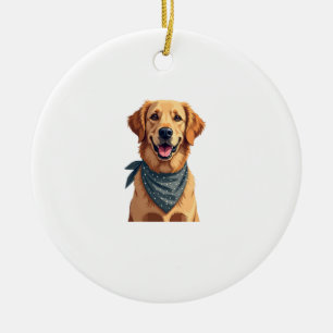 Vintage Golden Retriever Portrait with Colorful Ba Ceramic Tree Decoration
