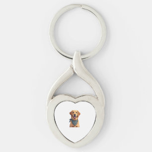 Vintage Golden Retriever Portrait with Colorful Ba Key Ring