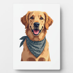 Vintage Golden Retriever Portrait with Colorful Ba Plaque