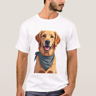 Vintage Golden Retriever Portrait with Colorful Ba T-Shirt
