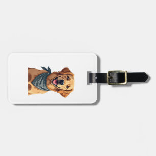 Vintage Golden Retriever Portrait with Colourful B Luggage Tag