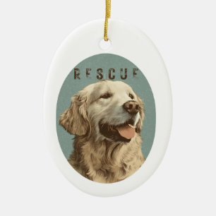 Vintage Golden Retriever Rescue Dog Portrait Ceramic Tree Decoration