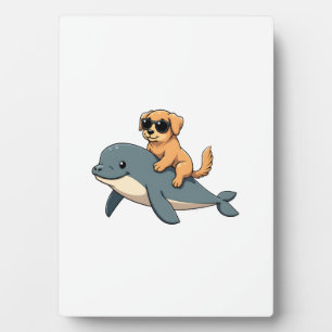 Vintage Golden Retriever Riding Beluga Whale Funny Plaque