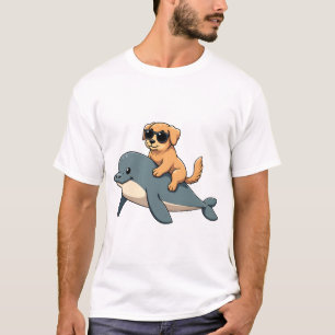 Vintage Golden Retriever Riding Beluga Whale Funny T-Shirt
