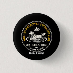  Vintage Golden Retriever Swimming Club Retro Dog  3 Cm Round Badge