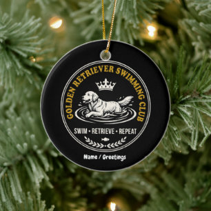 Vintage Golden Retriever Swimming Club Retro Dog Ceramic Tree Decoration