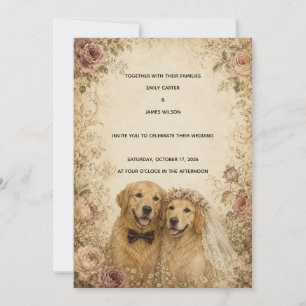Vintage Golden Retriever Wedding Invitation