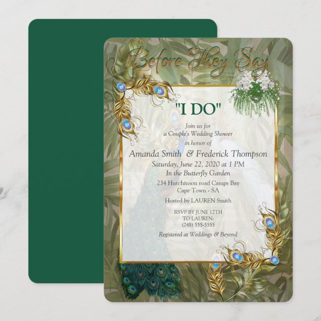 Vintage Golden Royal Peacock Temple Dreams Invitation (Front/Back)