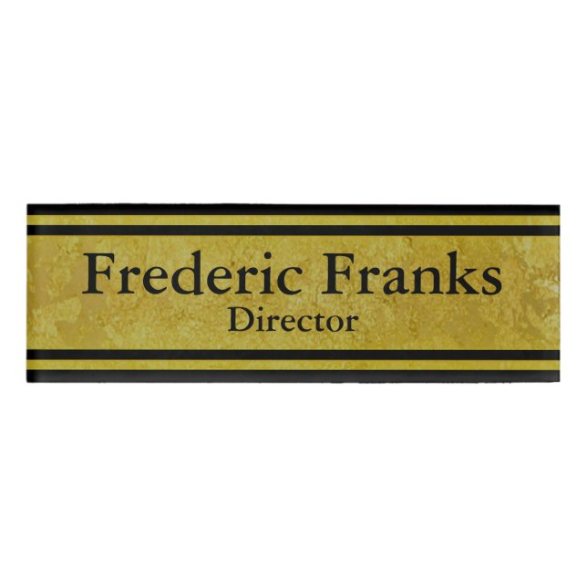 Vintage Golden Stripes - black + your ideas Name Tag (Front)