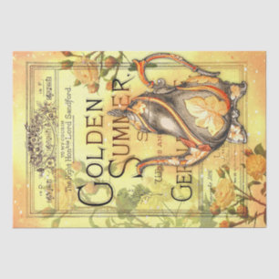 Vintage Golden Summer Tea Kettle Decoupage Tissue Paper