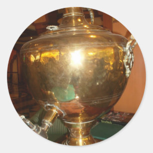 Vintage Golden Tea Pot Wall Art & Print Classic Round Sticker