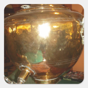 Vintage Golden Tea Pot Wall Art & Print Square Sticker