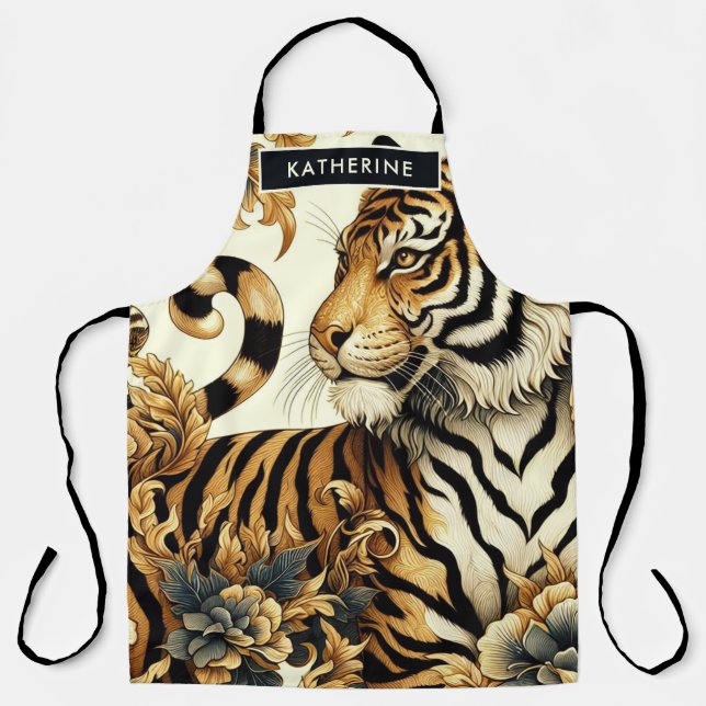 Vintage Golden Tiger Painting Apron (Front)