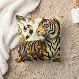 Vintage Golden Tiger Painting Cushion