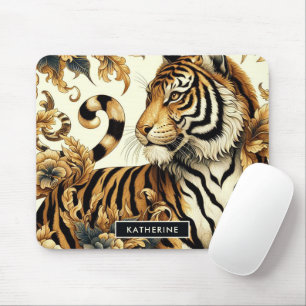 Vintage Golden Tiger Painting Mouse Mat