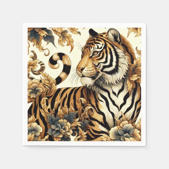 Vintage Golden Tiger Painting Napkin (Front)