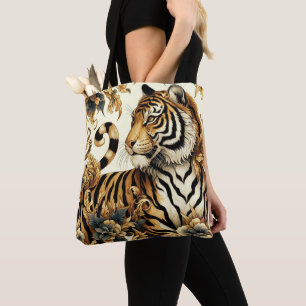 Vintage Golden Tiger Painting Tote Bag
