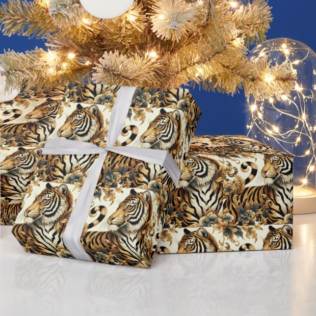 Vintage Golden Tiger Painting Wrapping Paper (Holidays)