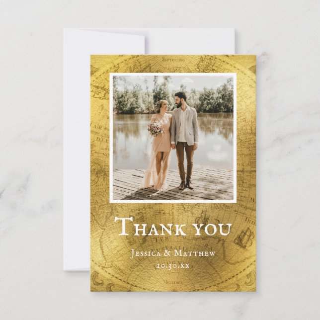 Vintage Golden Wedding Photo Thank You Card (Front)