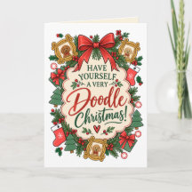 Vintage Goldendoodle Christmas Greeting Card
