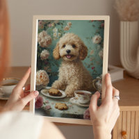 Vintage Goldendoodle Dog Cottagecore Tea Art Print