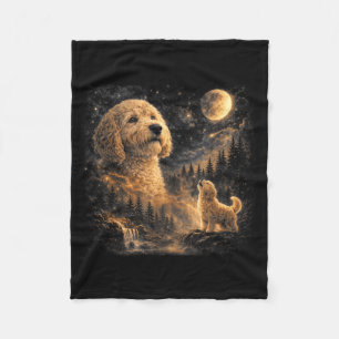 Vintage Goldendoodle Howling to The Moon 90s Retro Fleece Blanket