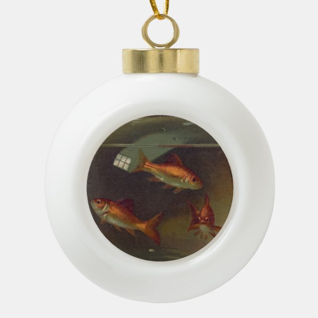 Vintage Goldfish Bowl Ceramic Ball Christmas Ornament (Front)