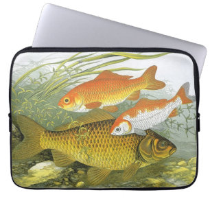 Vintage Goldfish Koi Fish, Marine Aquatic Sea Life Laptop Sleeve